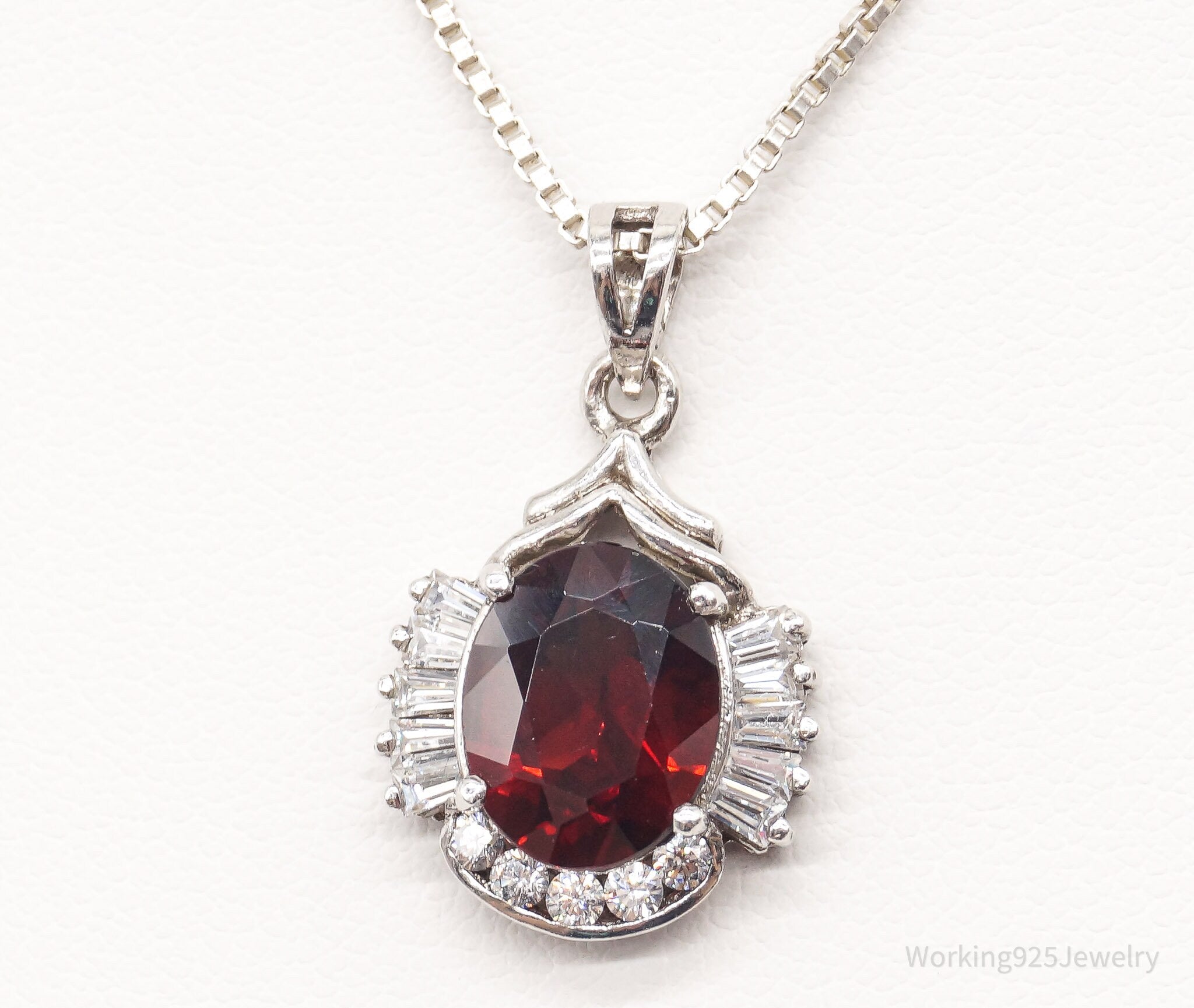 Vintage Garnet Cubic Zirconia Sterling Silver Necklace | Jewelry > Necklaces > Pendants | Wiccan Center