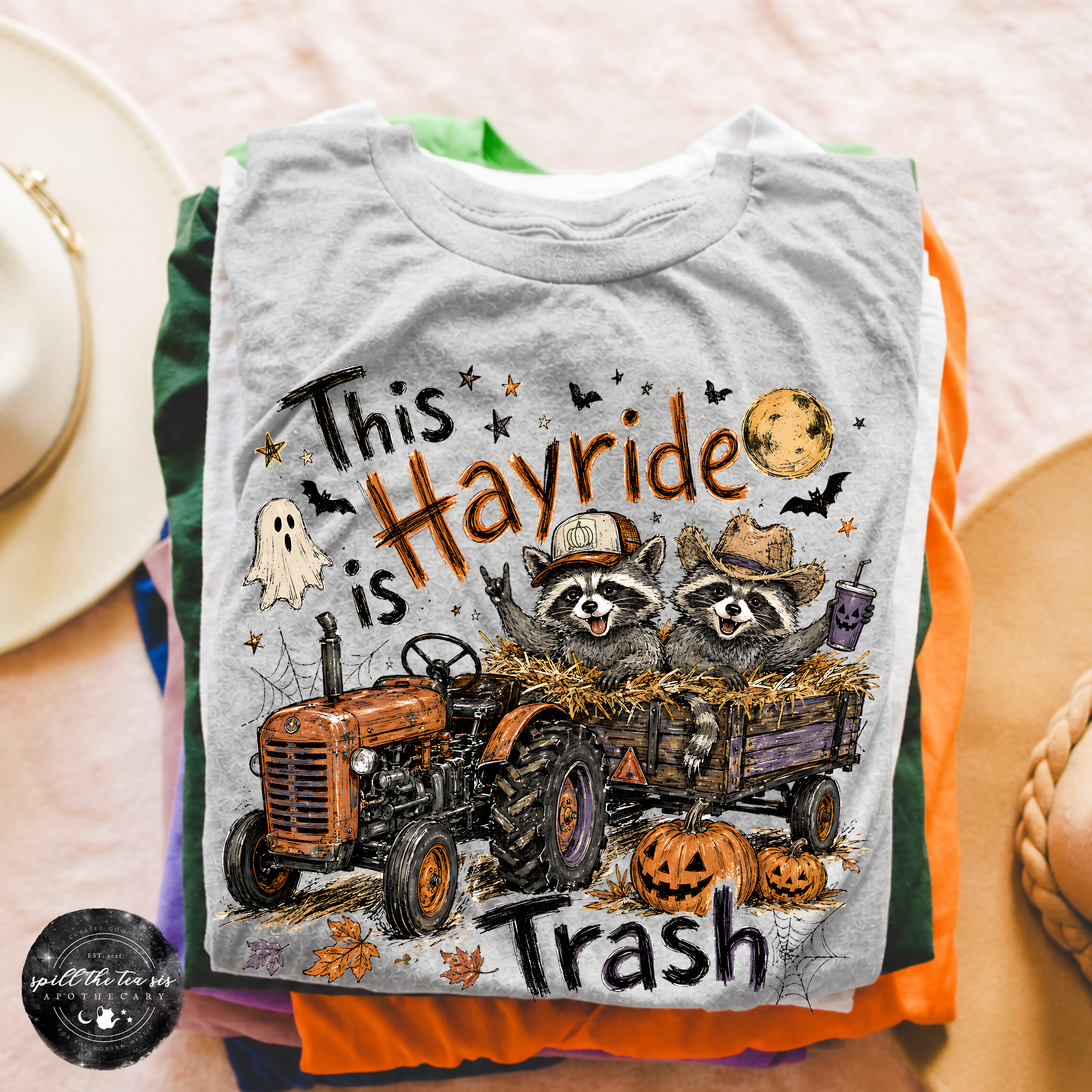 This Hayride Is Trash Tee | Funny Raccoon Fall Graphic T-Shirt