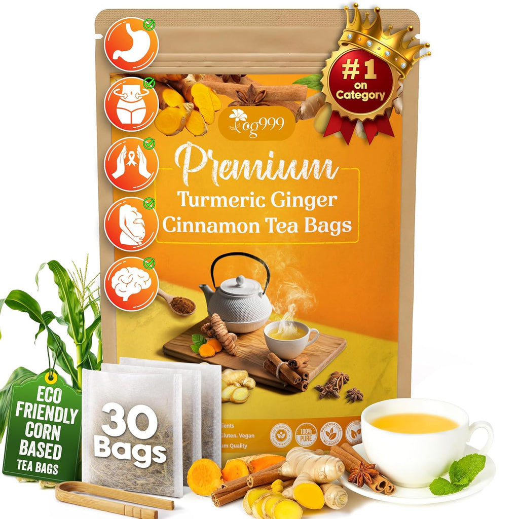 Turmeric, Ginger, Cinnamon Tea, Tea Bags, 100% Natural, Hand-made Blend of Turmeric, Ginger, and Cinnamon. Eco-conscious Tea Bags. Turmeric Ginger Herbal Tea. No Sugar, No Caffeine, No Gluten, Vegan. | Tea | Wiccan Center