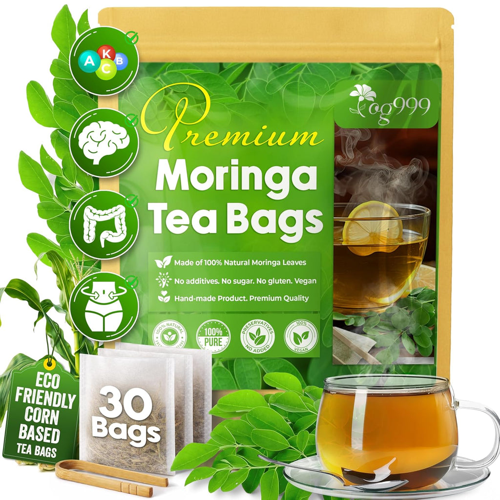 Moringa Leaf Tea Bags, 100% Natural & Pure from Moringa Leaves. Loose Leaf Moringa Herbal Tea. Moringa Leaf Tea. No Sugar, No Caffeine, No Gluten, Vegan | Tea | Wiccan Center
