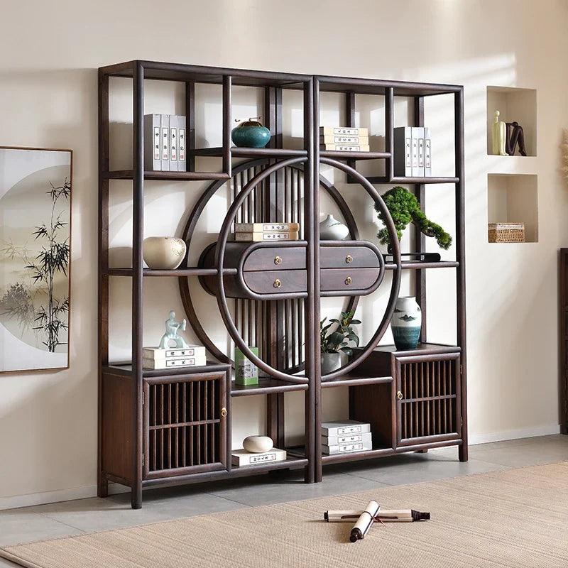Luxury Chinese Solid Wood Curio Cabinet – Oriental Living Room Display Credenza | Storage Cabinet | Wiccan Center