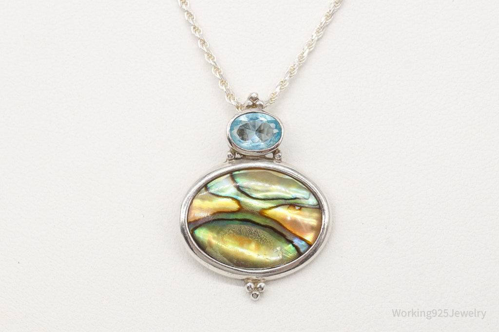 Vintage Paua Abalone Shell Blue Topaz Sterling Silver Necklace | Jewelry > Necklaces > Pendants | Wiccan Center