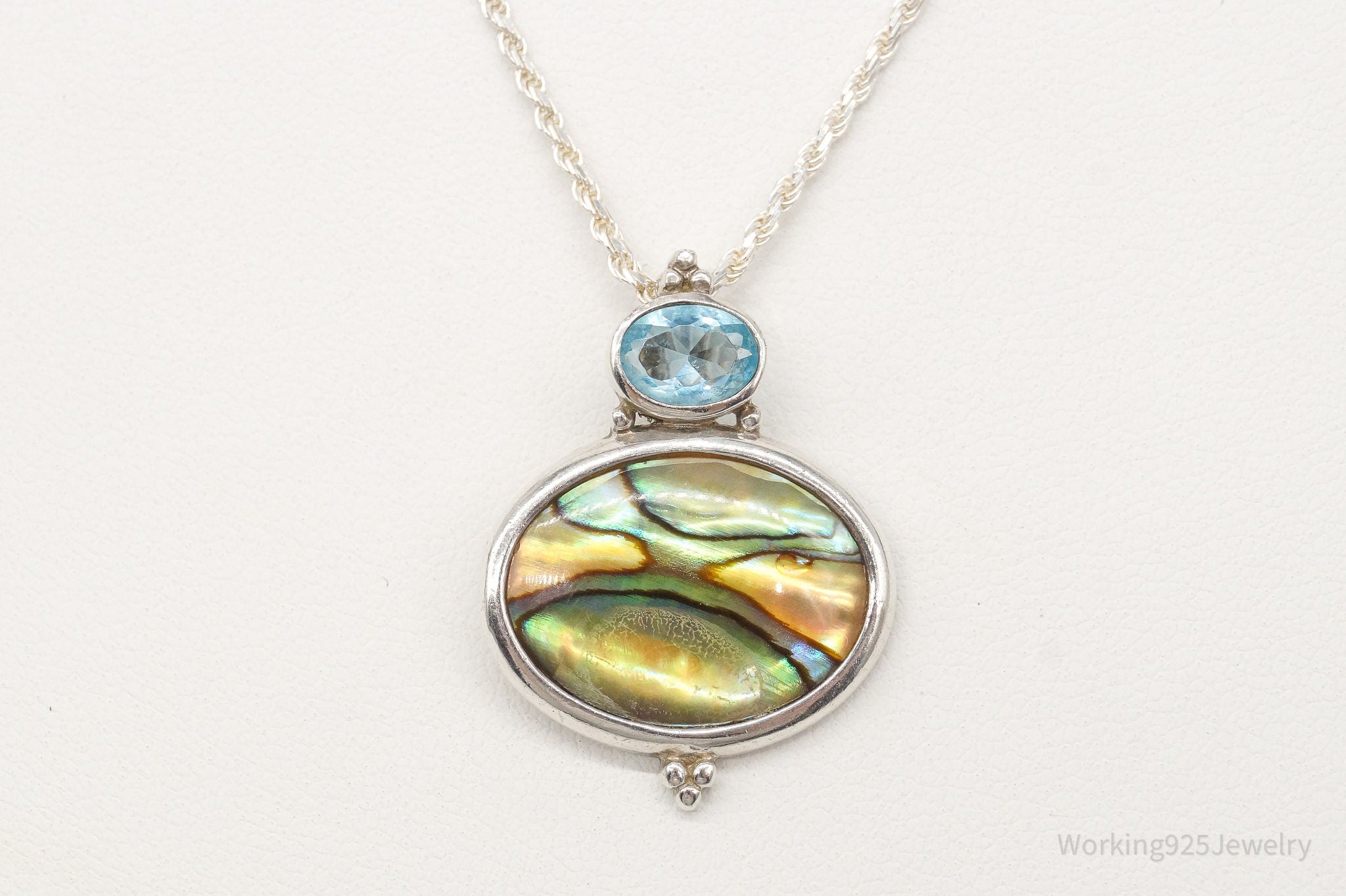 Vintage Paua Abalone Shell Blue Topaz Sterling Silver Necklace | Jewelry > Necklaces > Pendants | Wiccan Center