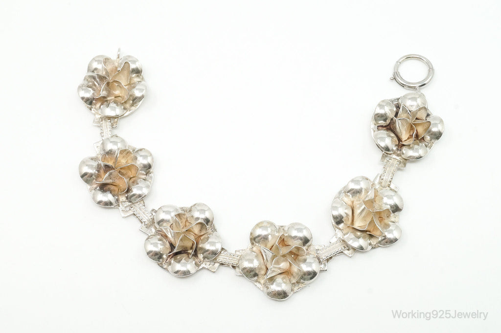 Vintage 1940s Raffaele Flower Silver Silver Panel Bracelet | Jewelry > Bracelets | Wiccan Center