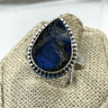 Sterling Silver Rough Bezeled Teardrop Labradorite Ring - Size 6 - Intuition, Protection & Transformation | Rings | Wiccan Center