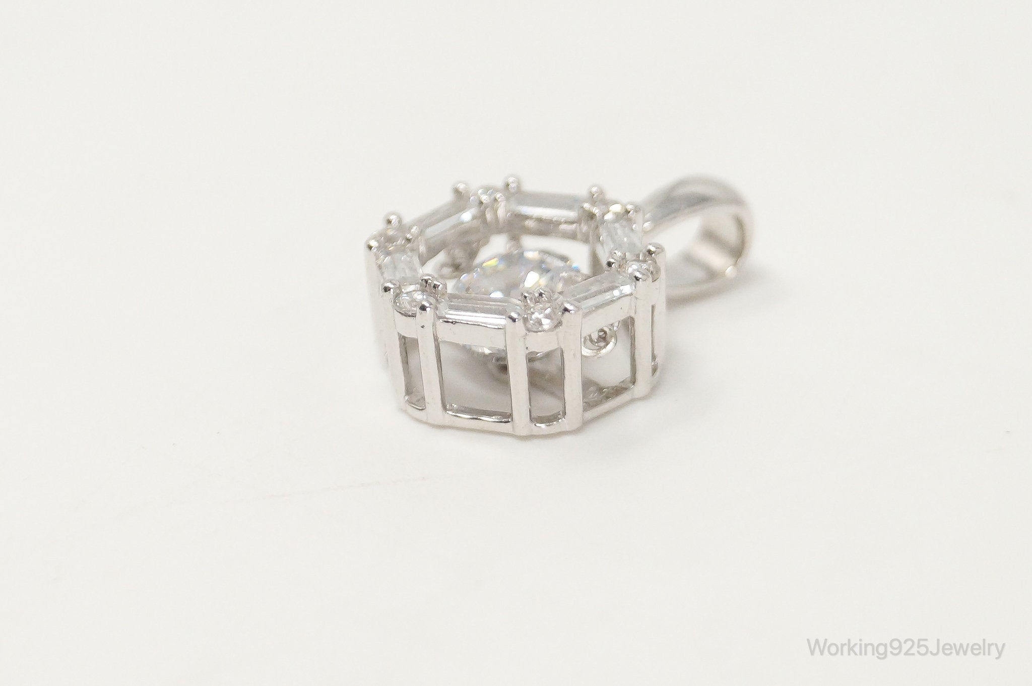 Vintage Art Deco Cubic Zirconia Sterling Silver Necklace Pendant | Jewelry > Necklaces > Pendants | Wiccan Center