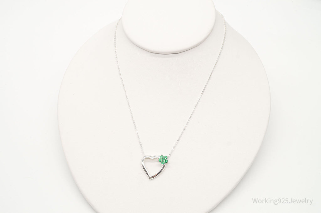 Vintage Designer Avon Green Cubic Zirconia Heart Sterling Silver Necklace | Jewelry > Necklaces > Pendants | Wiccan Center