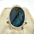 Sterling Silver Rough Oval Labradorite Ring - Size 7 - Intuition, Protection & Transformation | Rings | Wiccan Center