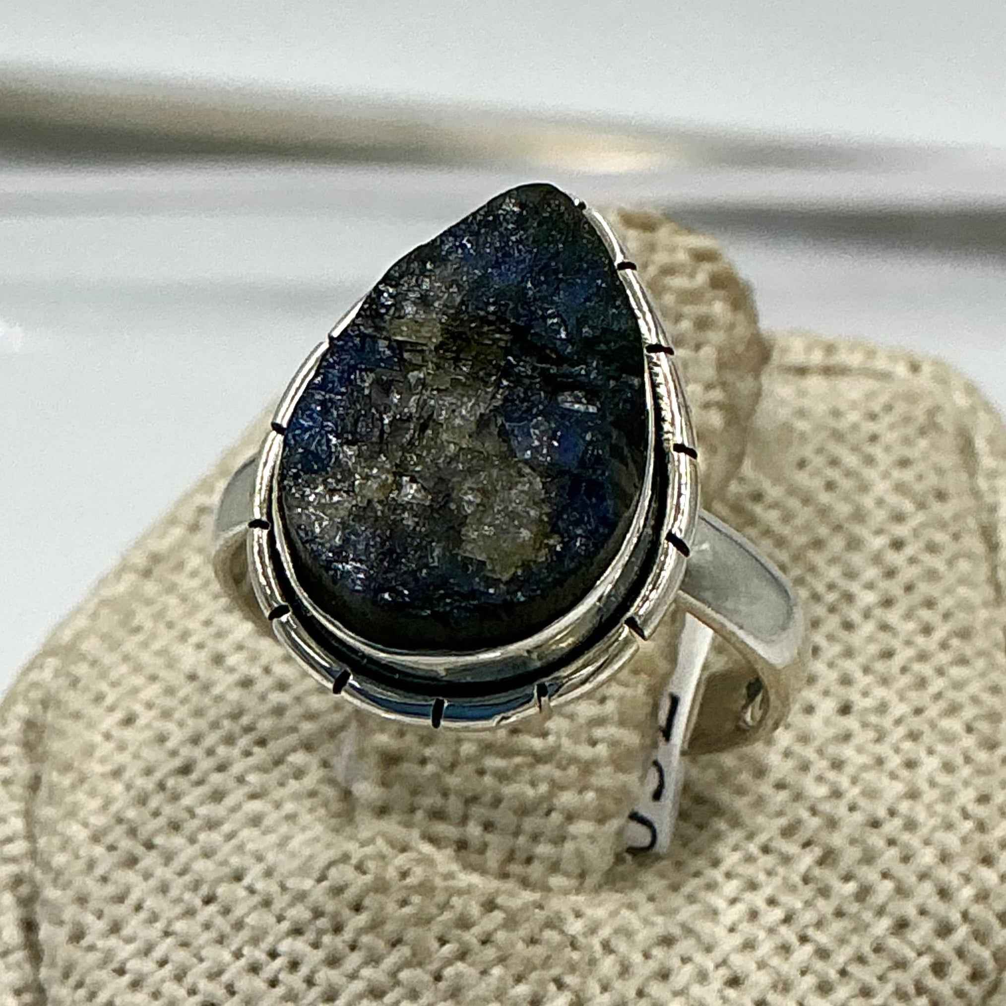 Sterling Silver Rough Lined Teardrop Labradorite Ring - Size 7 - Intuition, Protection & Transformation | Rings | Wiccan Center