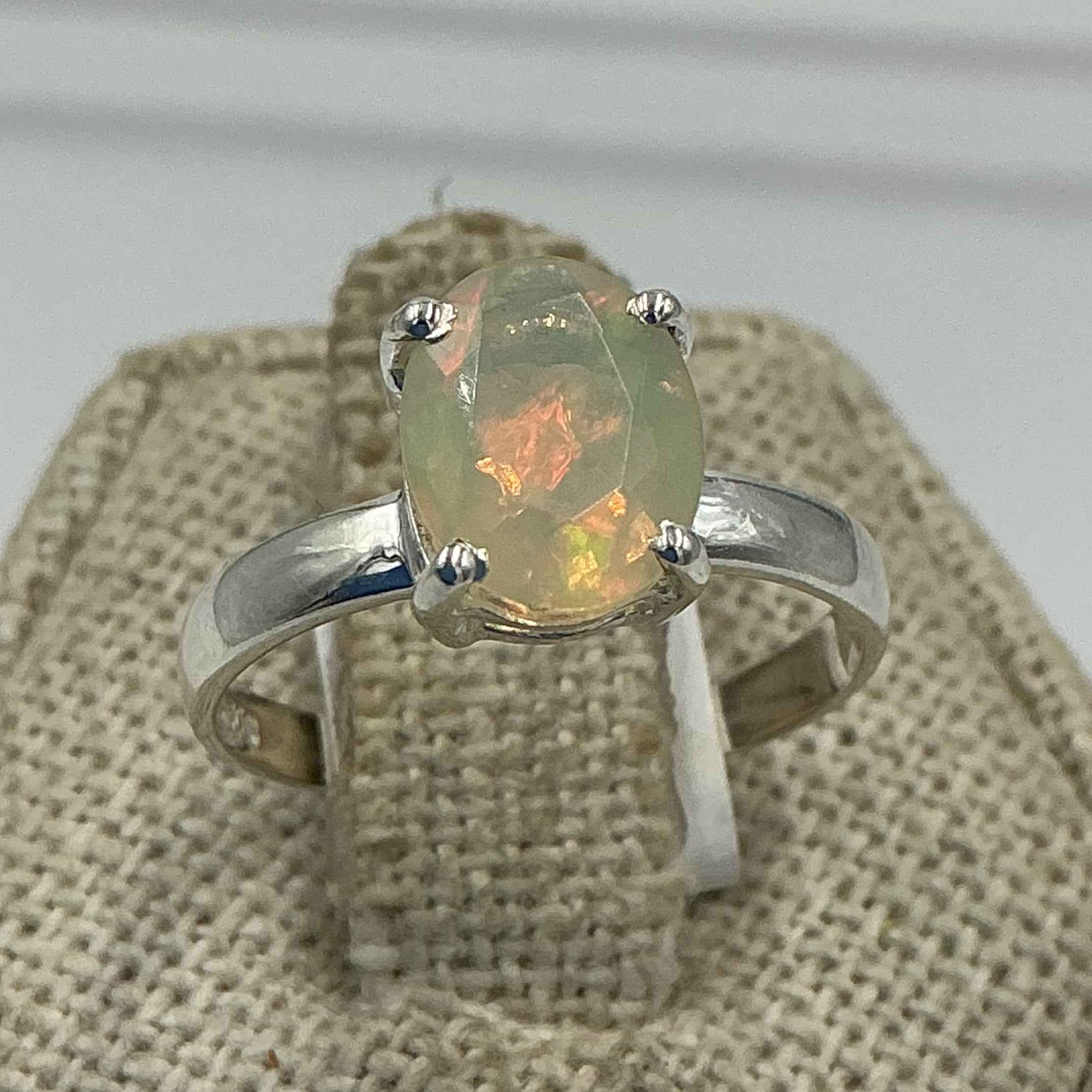 Sterling Silver Faceted Oval Ethiopian Opal Ring - Size 7 - Intuition, Creativity & Inner Light | Rings | Wiccan Center