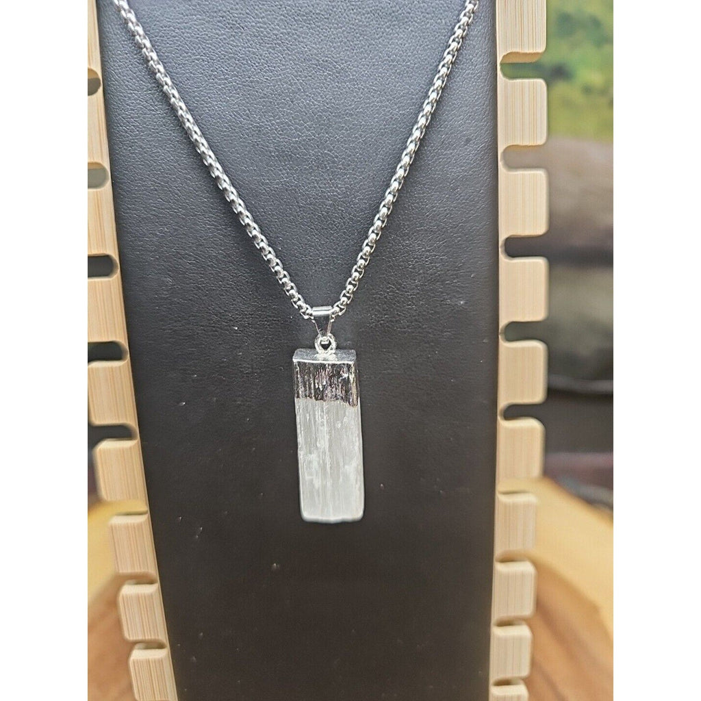 Hexagon Selenite Crystal Necklace - 18in Stainless Steel Chain | CrystalCloud Company