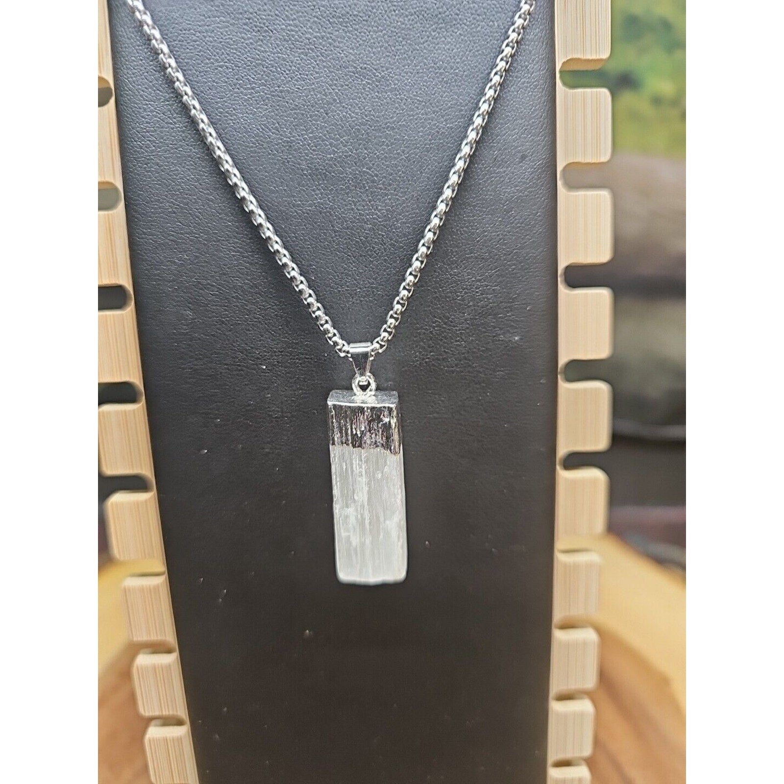 Hexagon Selenite Crystal Necklace - 18in Stainless Steel Chain | CrystalCloud Company