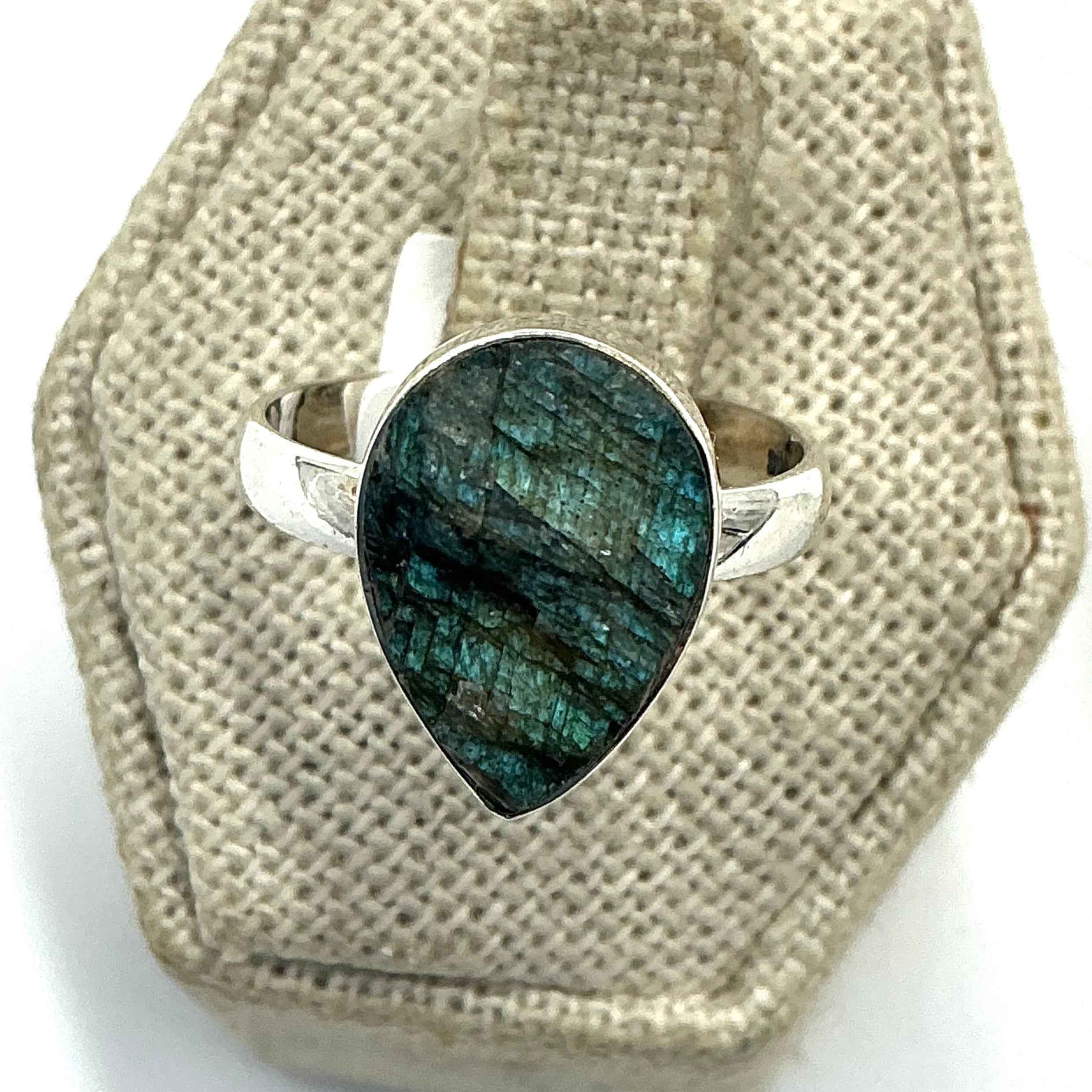 Sterling Silver Rough Teardrop Labradorite Ring - Size 8 - Intuition, Protection & Transformation | Rings | Wiccan Center