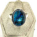 Sterling Silver Rough Lined Oval Labradorite Ring - Size 8 - Intuition, Protection & Transformation | Rings | Wiccan Center