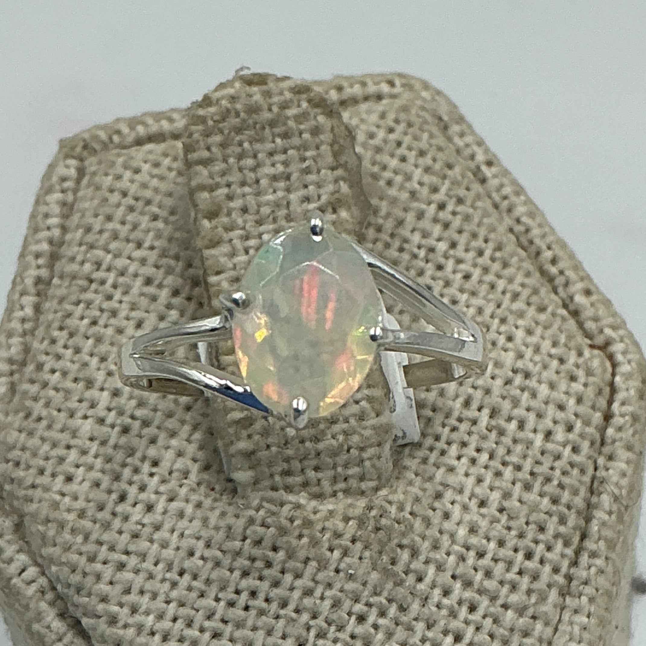Sterling Silver Split Banded Oval Ethiopian Opal Ring - Size 7 - Intuition, Creativity & Inner Light | Rings | Wiccan Center