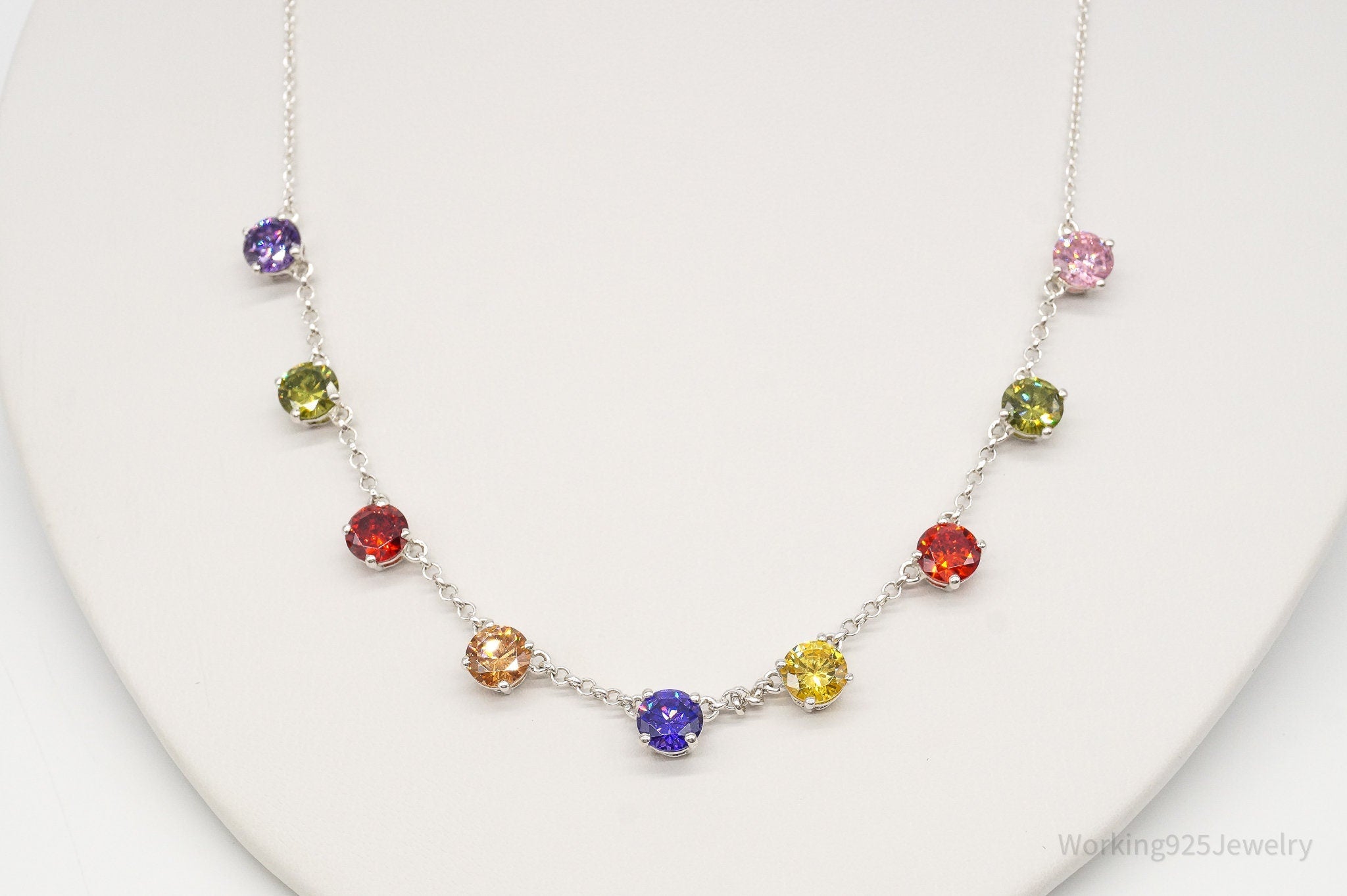 Vintage Multi Rainbow Colors Cubic Zirconia Sterling Silver Necklace | Jewelry > Necklaces > Pendants | Wiccan Center