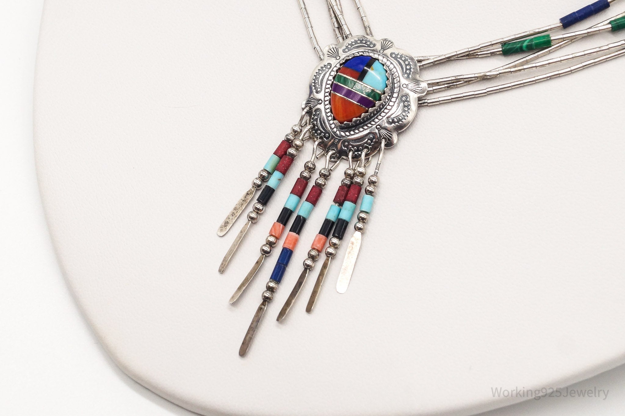 Vintage Native American QT Multi Gem Bead Sterling Silver Chain Necklace | Jewelry > Necklaces | Wiccan Center