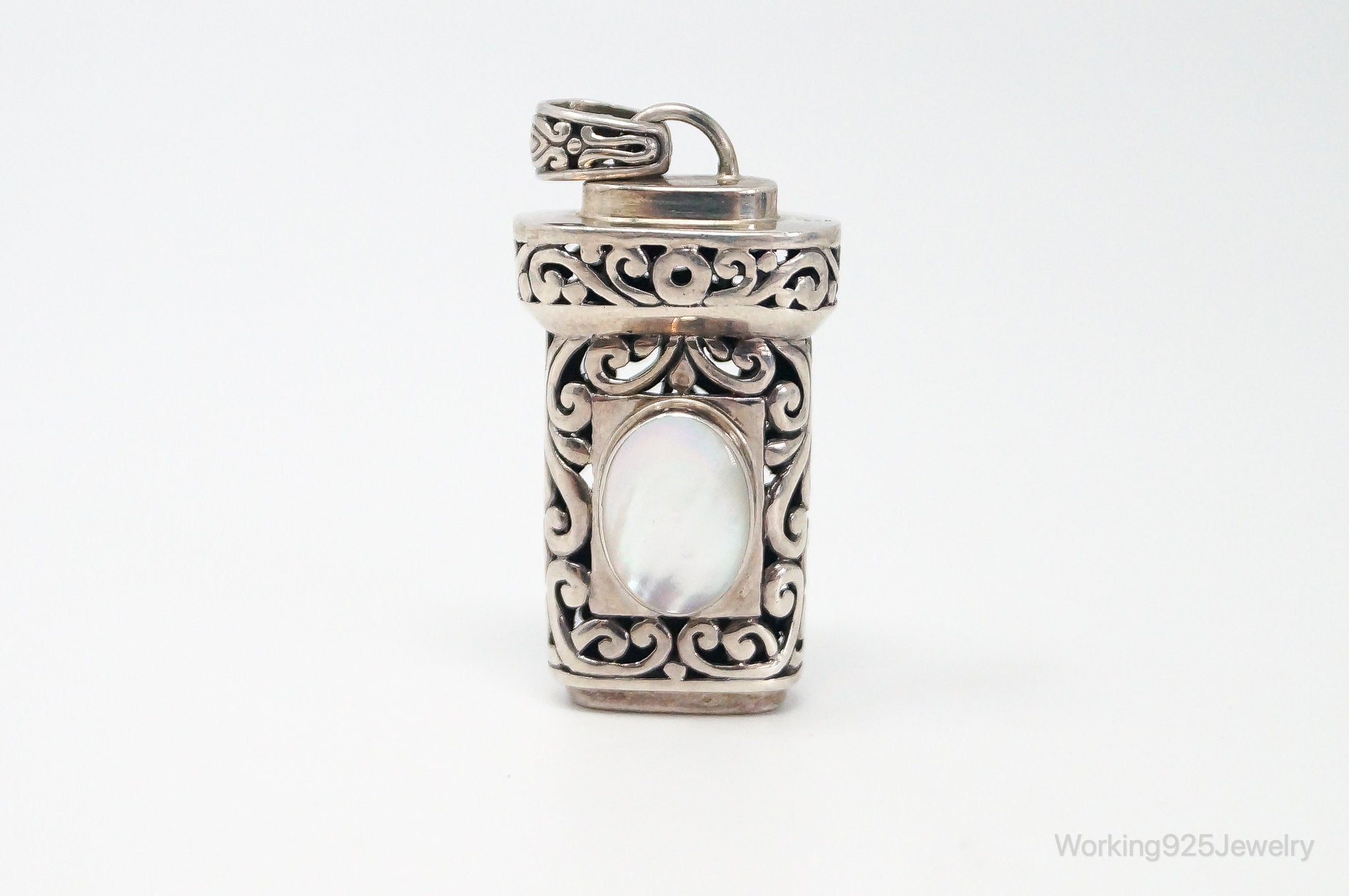 Vintage Large Mother Of Pearl Bali Inspired Sterling Silver Pendant | Jewelry > Necklaces > Pendants | Wiccan Center