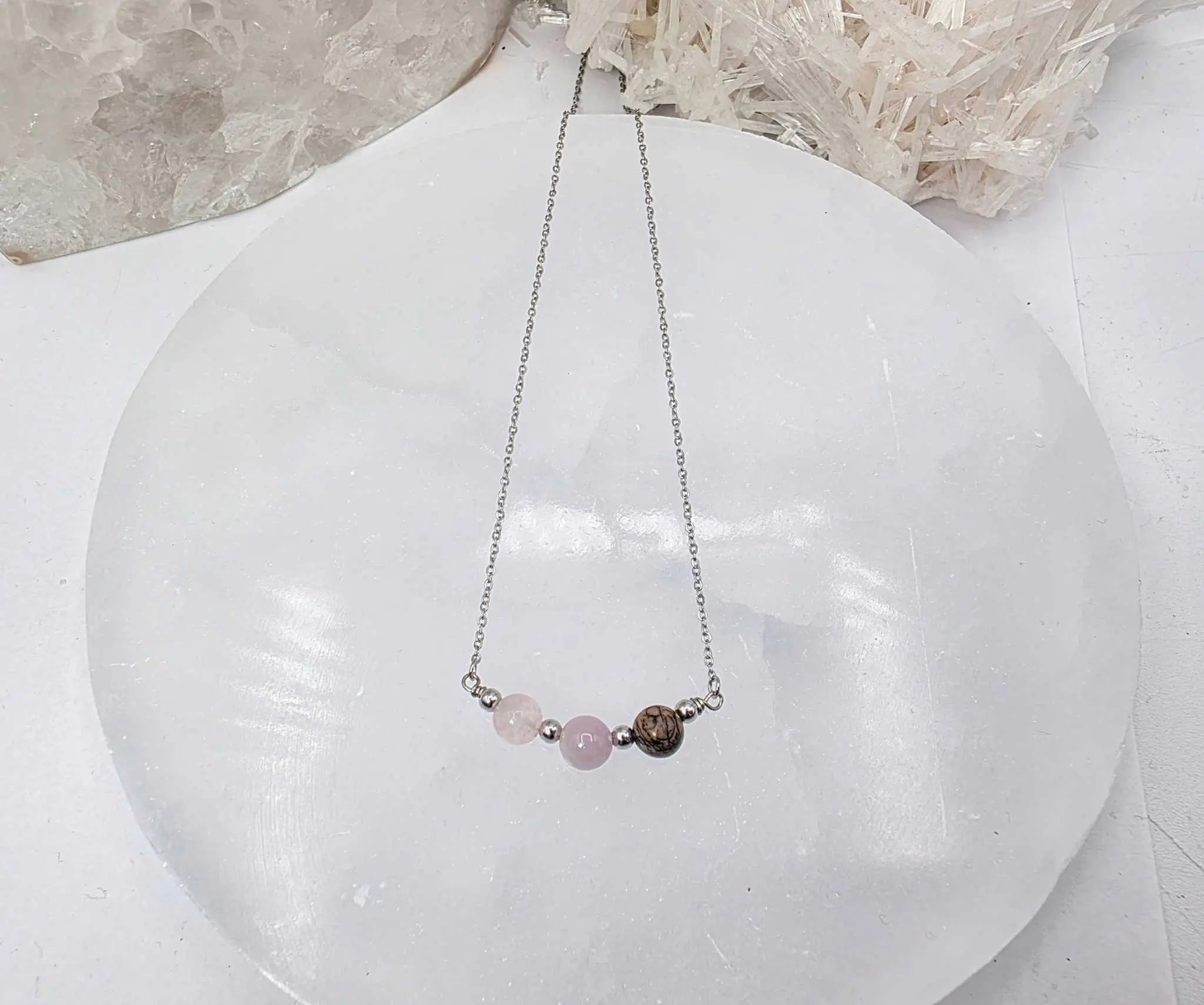 I AM ENOUGH -Kunzite, Rose Quartz, Rhodonite Gem Jewelry Set | Jewelry Set | Wiccan Center