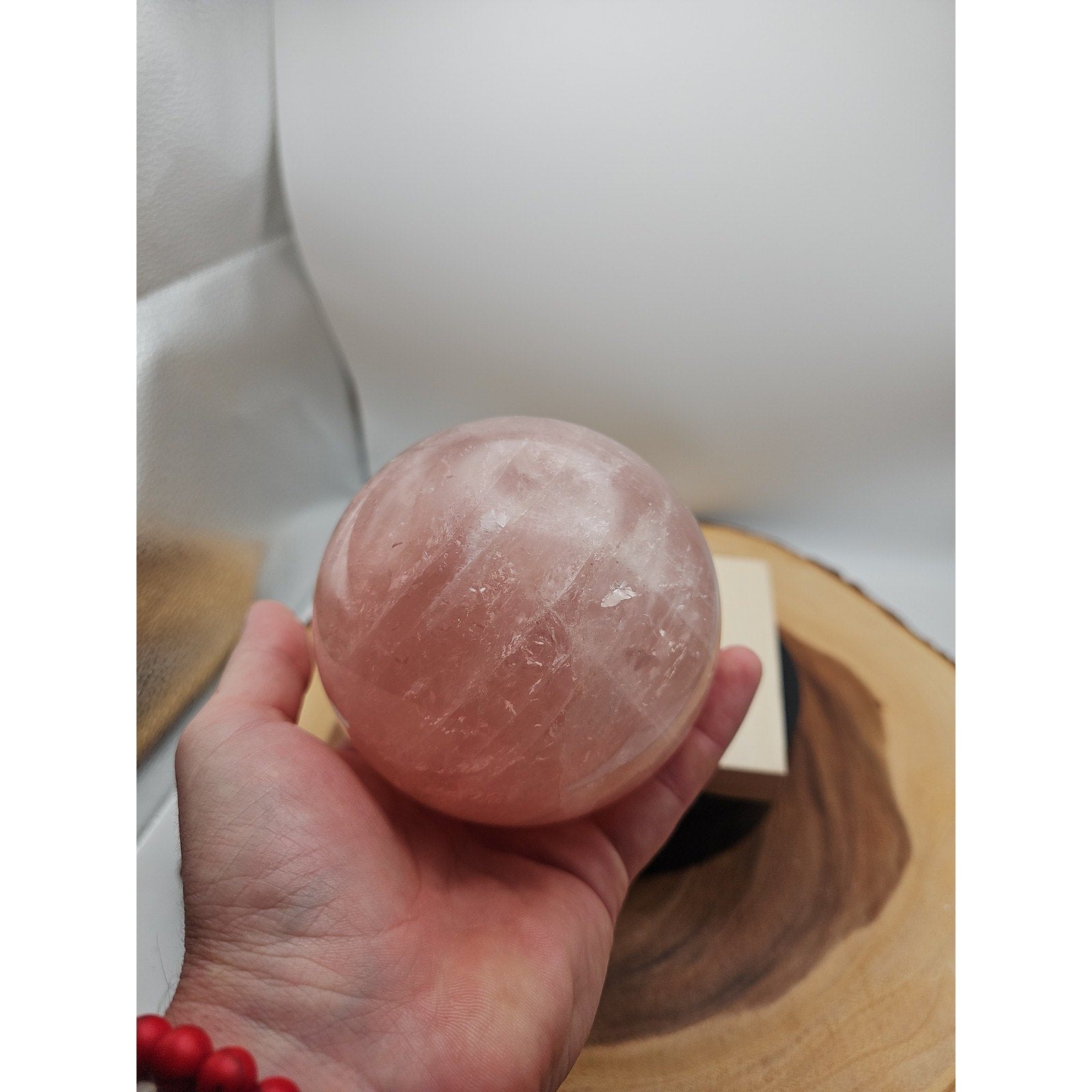 3.04LB Natural Pink Rose Quartz Crystal Sphere 98-107mm W/stand | Crystal Spheres & Eggs | Wiccan Center