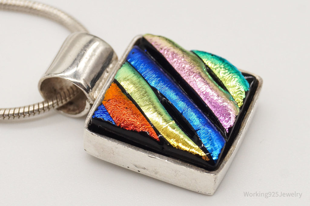 Vintage Rainbow Dichroic Glass Sterling Silver Necklace | Jewelry > Necklaces > Pendants | Wiccan Center