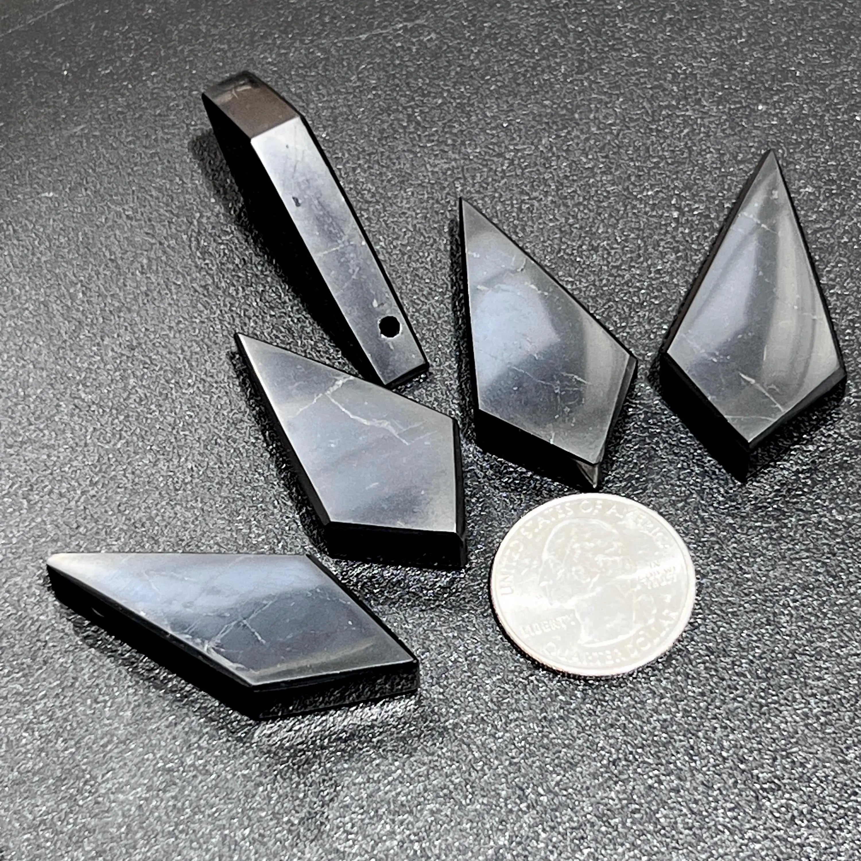Black Shungite Diamond Crystal Point Beads Pendant Gemstone Jewelry Necklace Polished | Craft Supplies & Tools > Beads, Gems & Cabochons > Charms & Pendants > Pendants | Wiccan Center