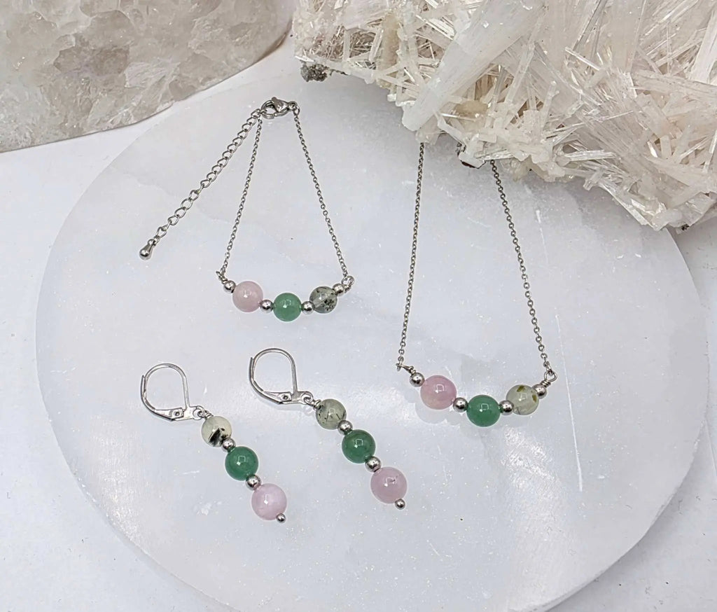 LEAD WITH LOVE-Kunzite, Green Aventurine, Prehnite Jewelry Set | Jewelry Set | Wiccan Center