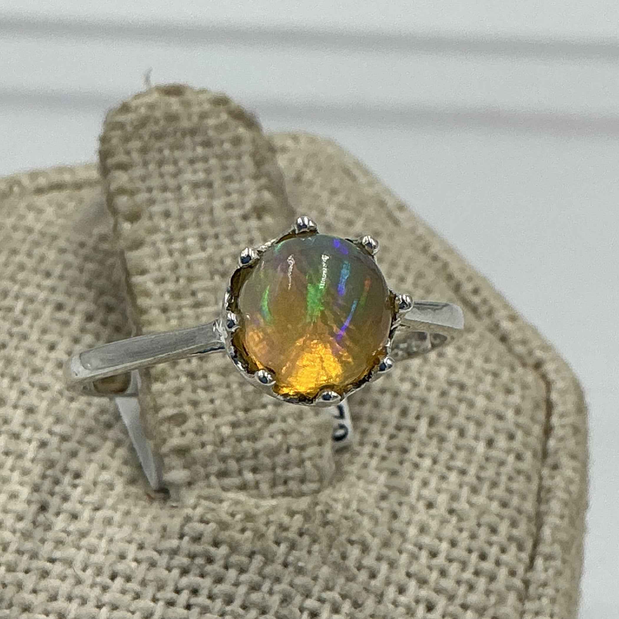 Sterling Silver Crown Set Circle Ethiopian Opal Ring - Size 8 - Intuition, Creativity & Inner Light | Rings | Wiccan Center