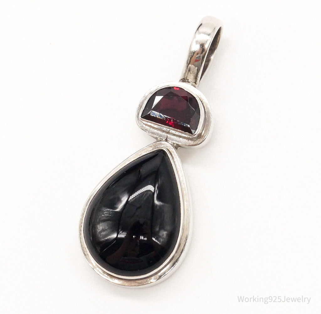 Large Vintage Black Onyx Garnet Sterling Silver Pendant | Jewelry > Necklaces > Pendants | Wiccan Center