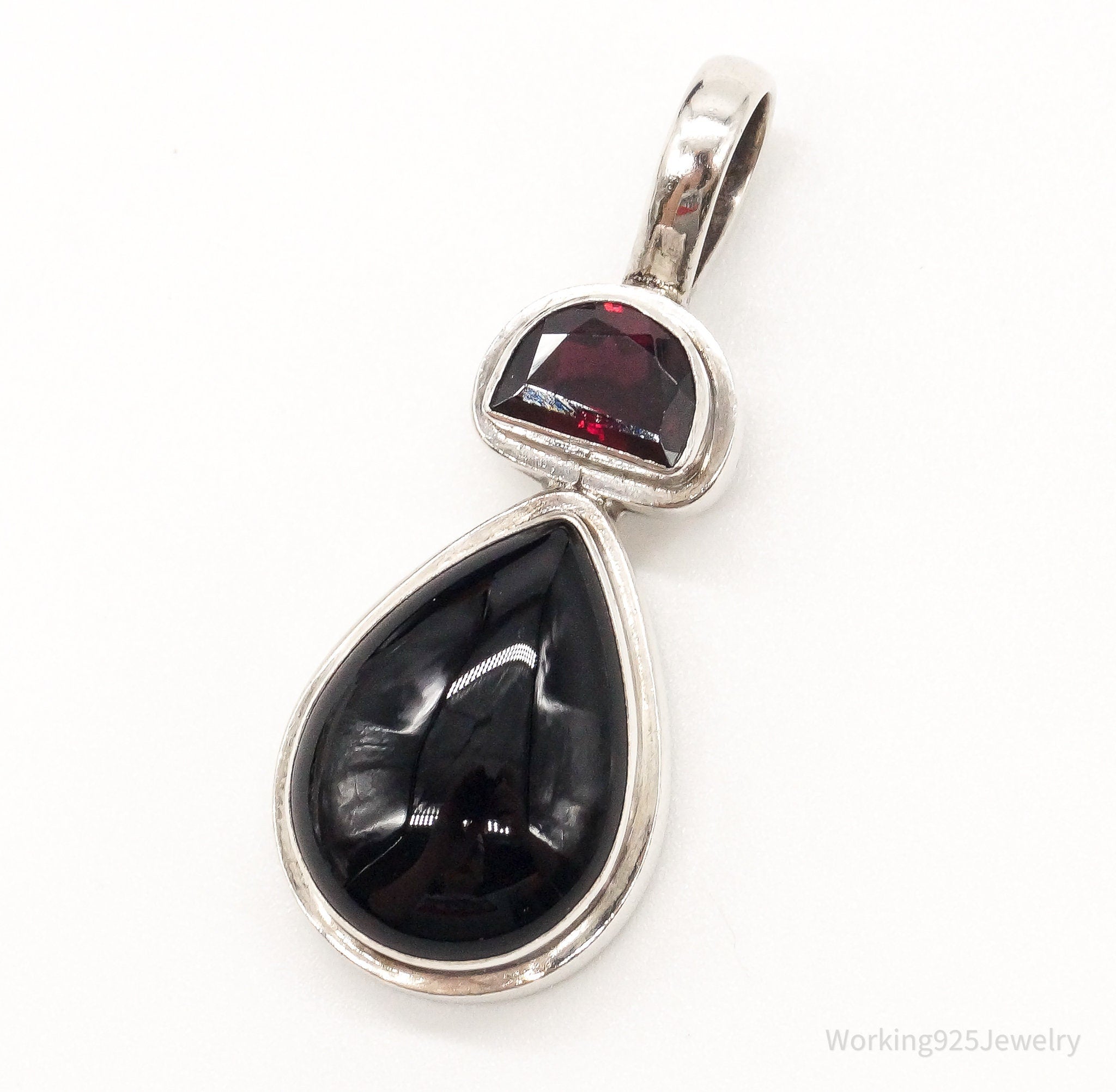Large Vintage Black Onyx Garnet Sterling Silver Pendant | Jewelry > Necklaces > Pendants | Wiccan Center