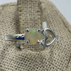 Sterling Silver Heart Ethiopian Opal Ring - Size 8 - Intuition, Creativity & Inner Light | Rings | Wiccan Center