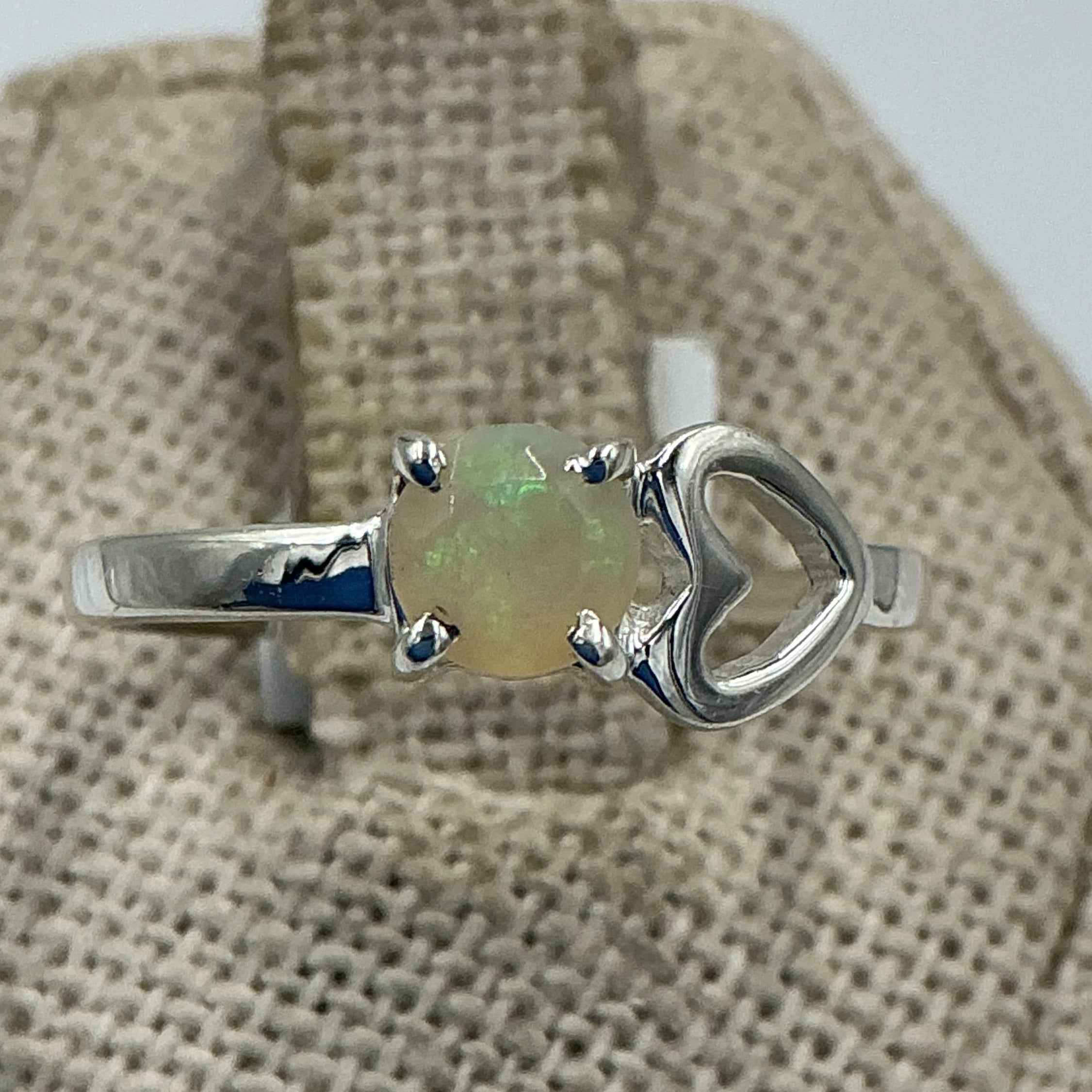 Sterling Silver Heart Ethiopian Opal Ring - Size 8 - Intuition, Creativity & Inner Light | Rings | Wiccan Center