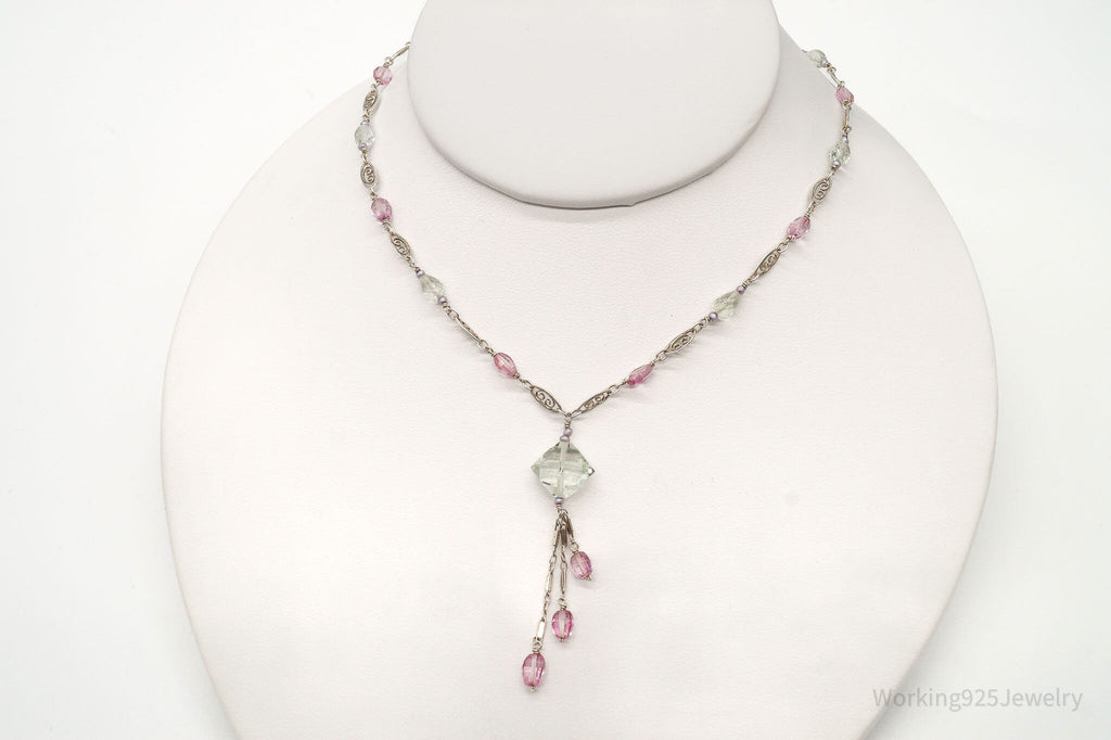 Vintage Prasiolite Pink Topaz Seed Pearls Sterling Silver Necklace | Jewelry > Necklaces > Pendants | Wiccan Center