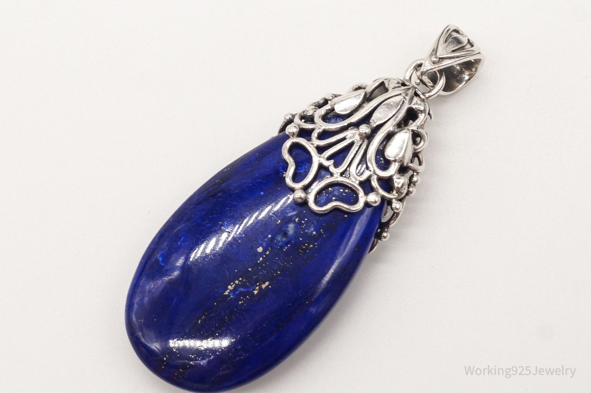 Large India Designer Doug Paulus Lapis Lazuli Ornate Sterling Silver Pendant | Jewelry > Necklaces > Pendants | Wiccan Center