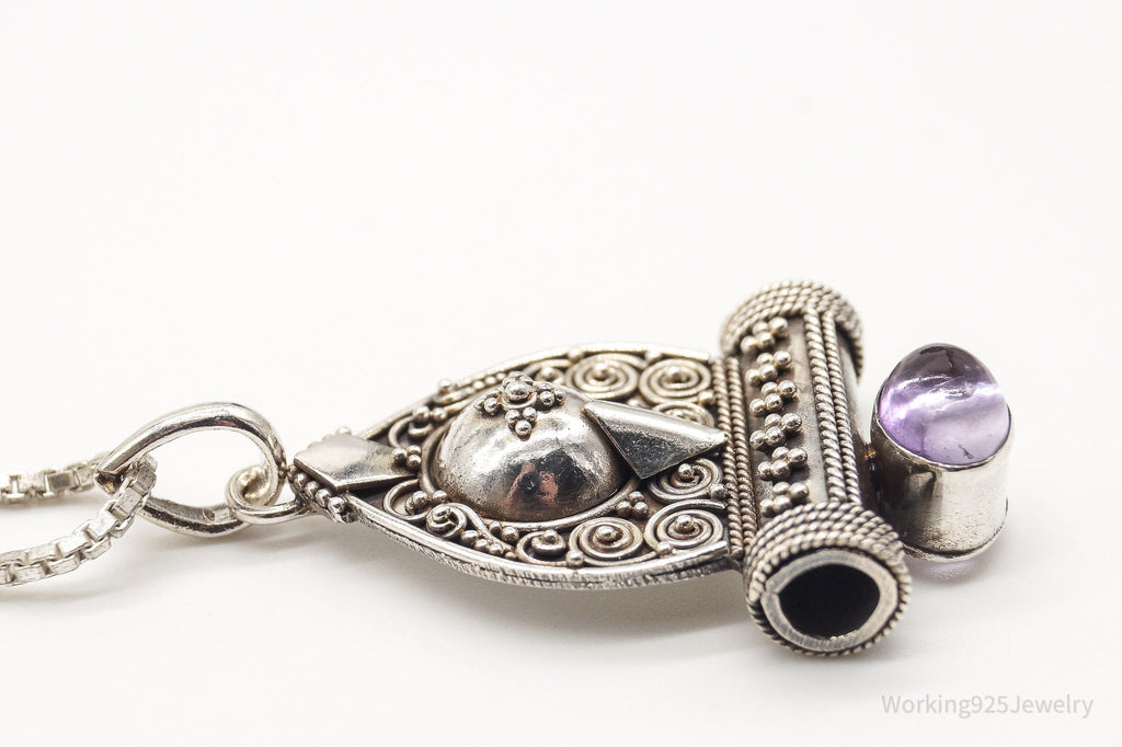 Vintage Amethyst Bali Style Filigree Sterling Silver Necklace | Jewelry > Necklaces > Pendants | Wiccan Center