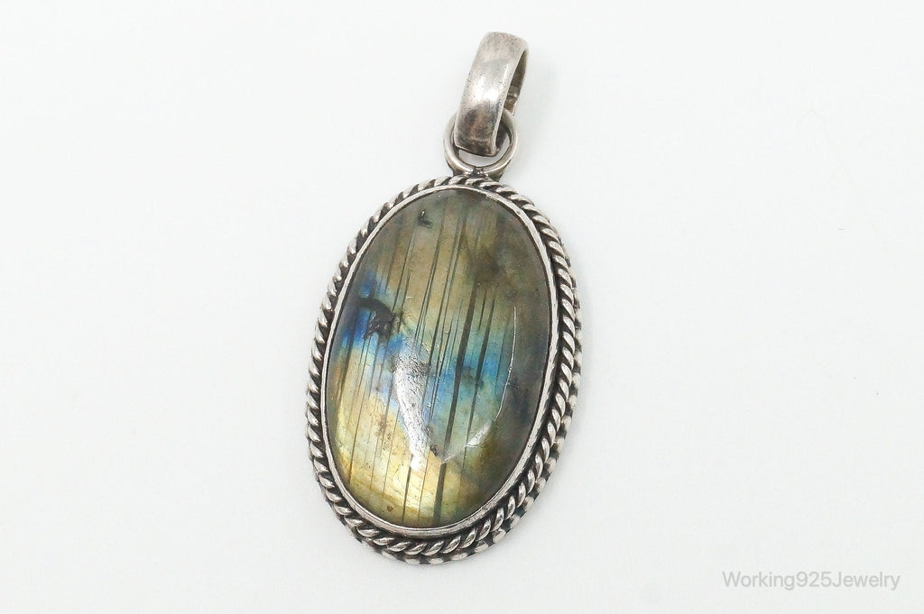 Vintage Large Labradorite Sterling Silver Necklace Pendant | Jewelry > Necklaces > Pendants | Wiccan Center