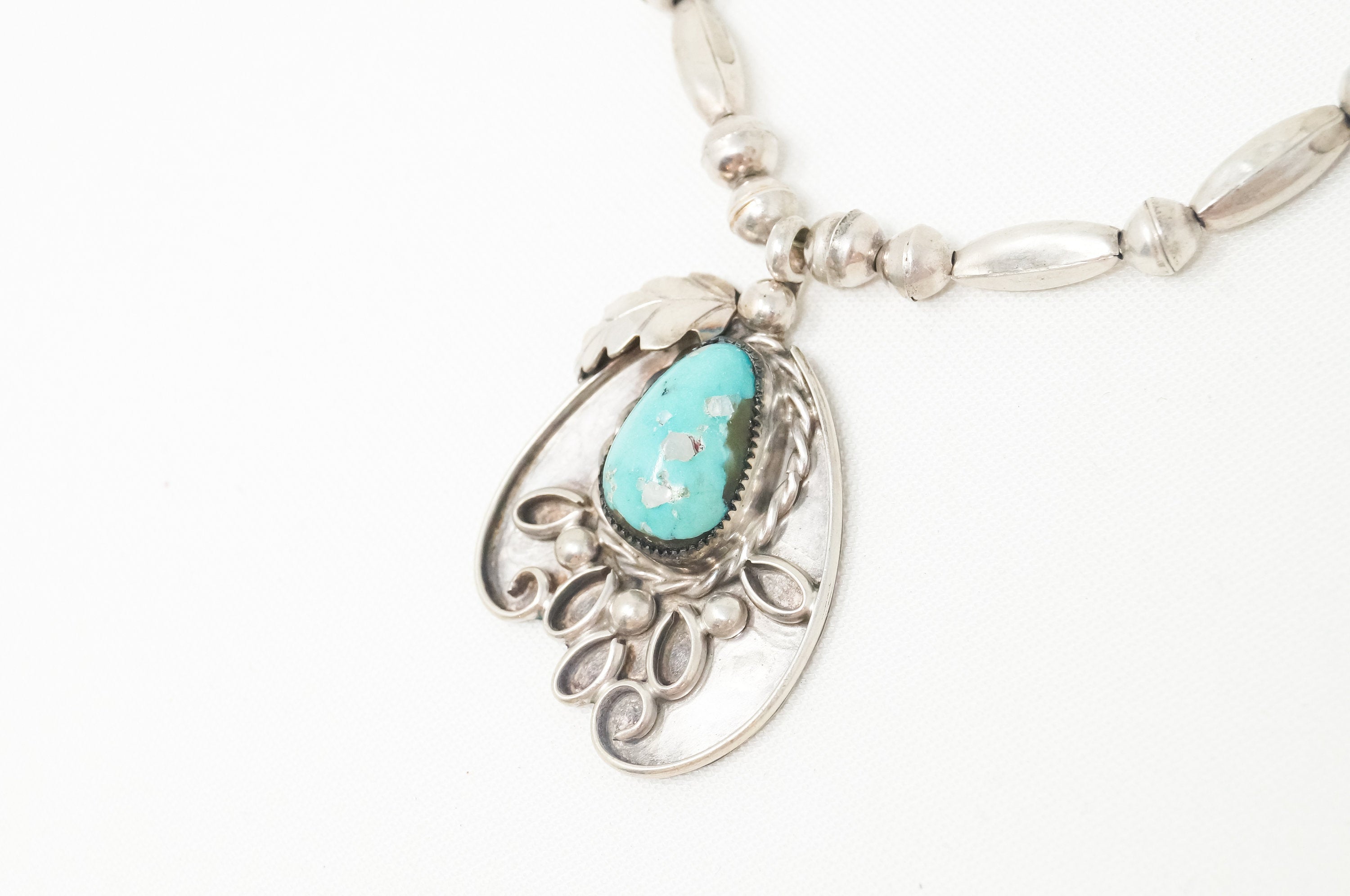Vintage Native American Signed MV Turquoise Rope Sterling Silver Necklace | Jewelry > Necklaces > Pendants | Wiccan Center
