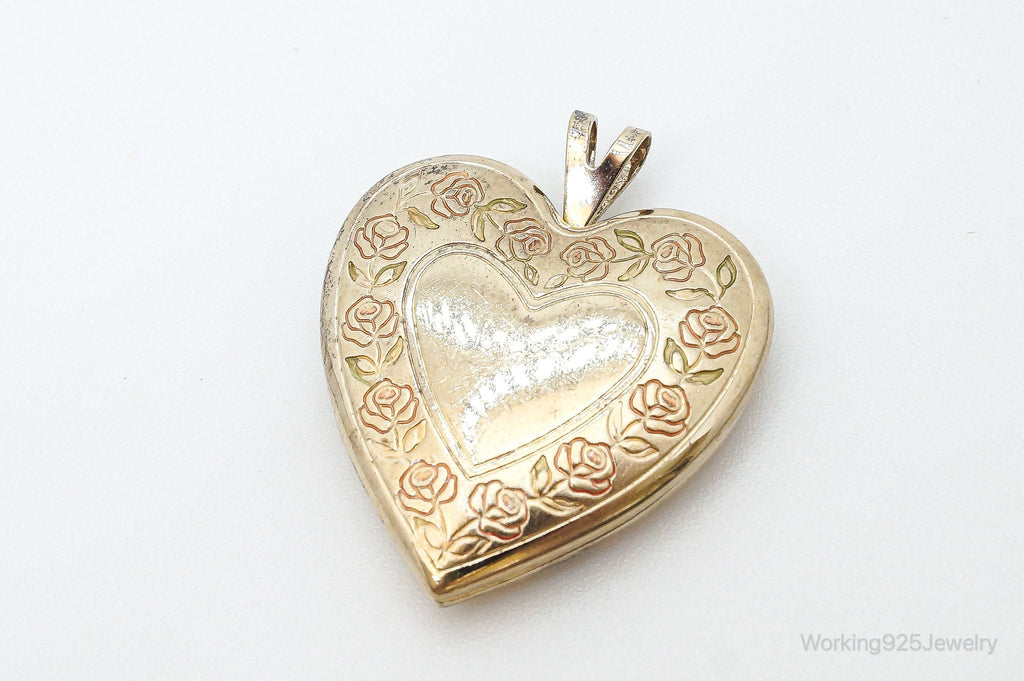 Antique GF Rose Etched Sterling Silver Heart Picture Locket Pendant | Jewelry > Necklaces > Pendants | Wiccan Center
