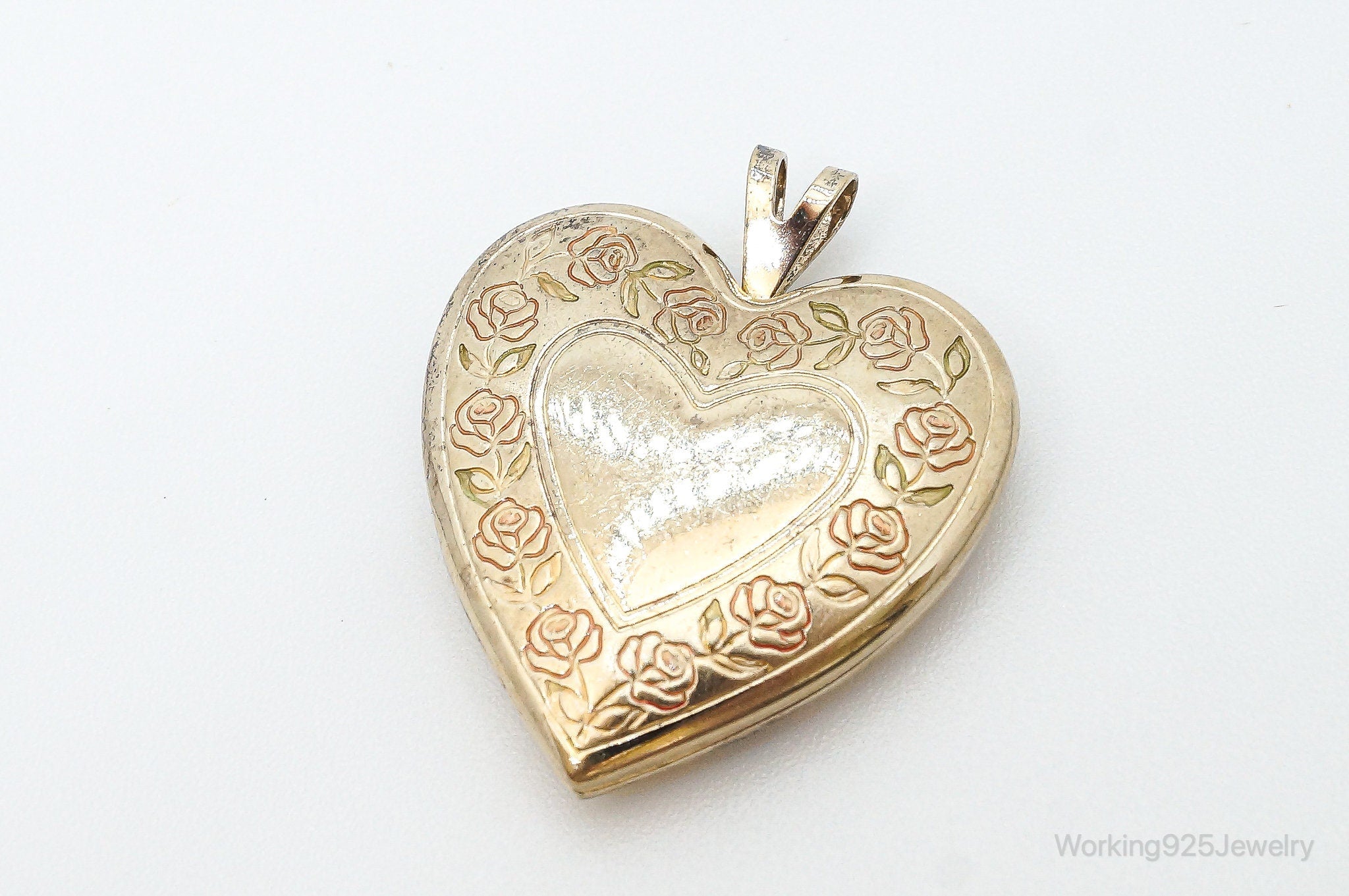 Antique GF Rose Etched Sterling Silver Heart Picture Locket Pendant | Jewelry > Necklaces > Pendants | Wiccan Center