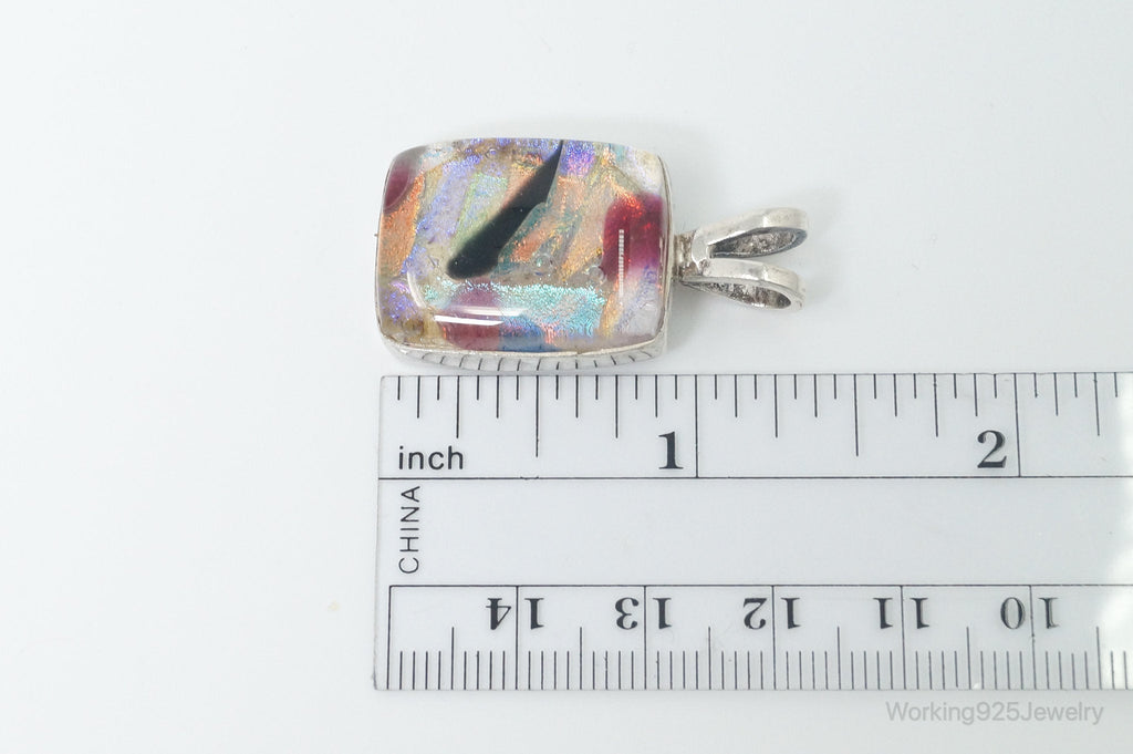 Vintage Large Art Glass Sterling Silver Necklace Pendant | Jewelry > Necklaces > Pendants | Wiccan Center