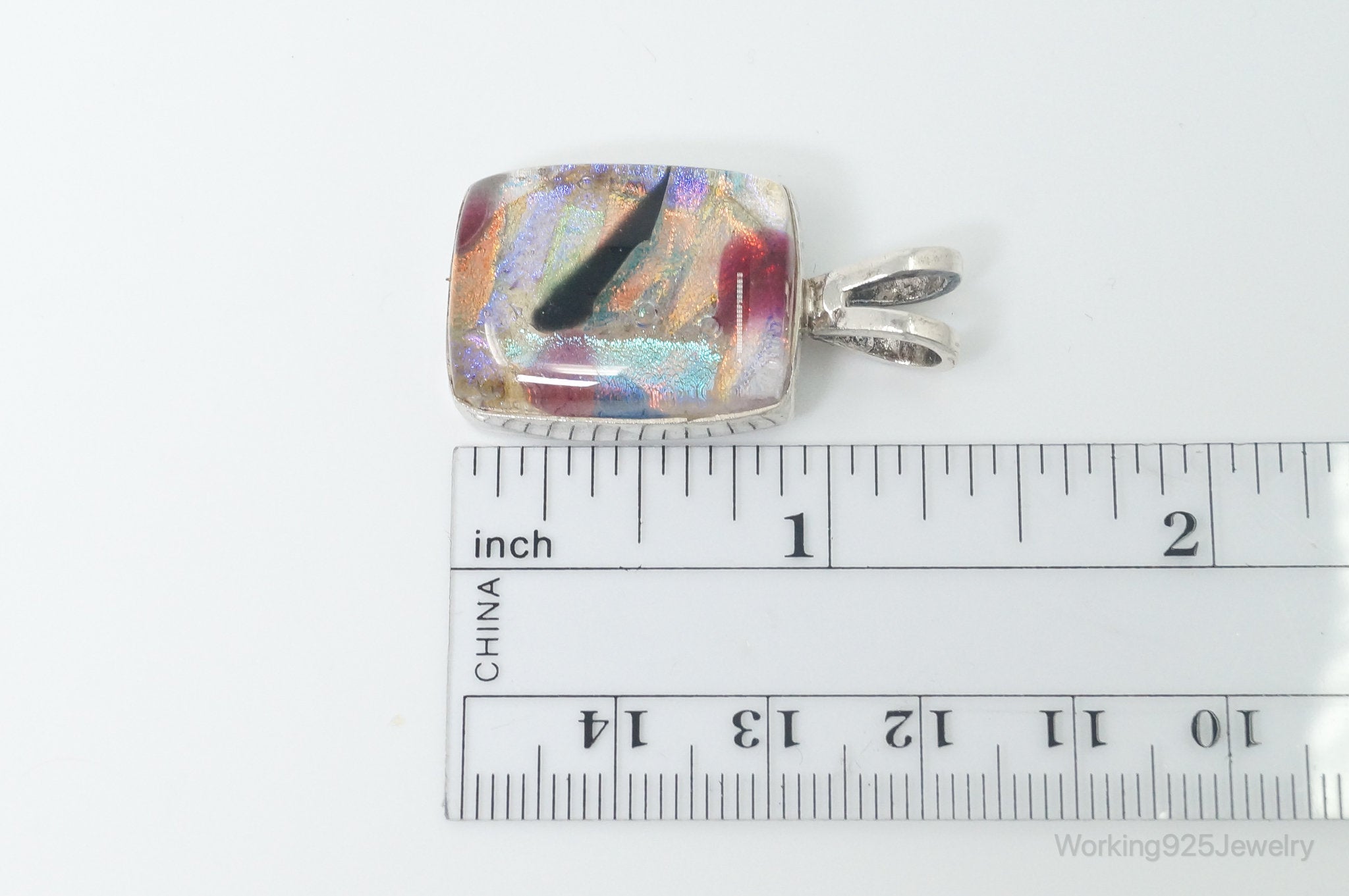 Vintage Large Art Glass Sterling Silver Necklace Pendant | Jewelry > Necklaces > Pendants | Wiccan Center