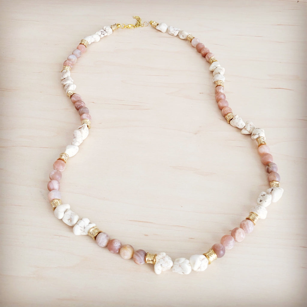 Frosted Sunstone & White Turquoise Long Layering Necklace 262o | Necklace | Wiccan Center