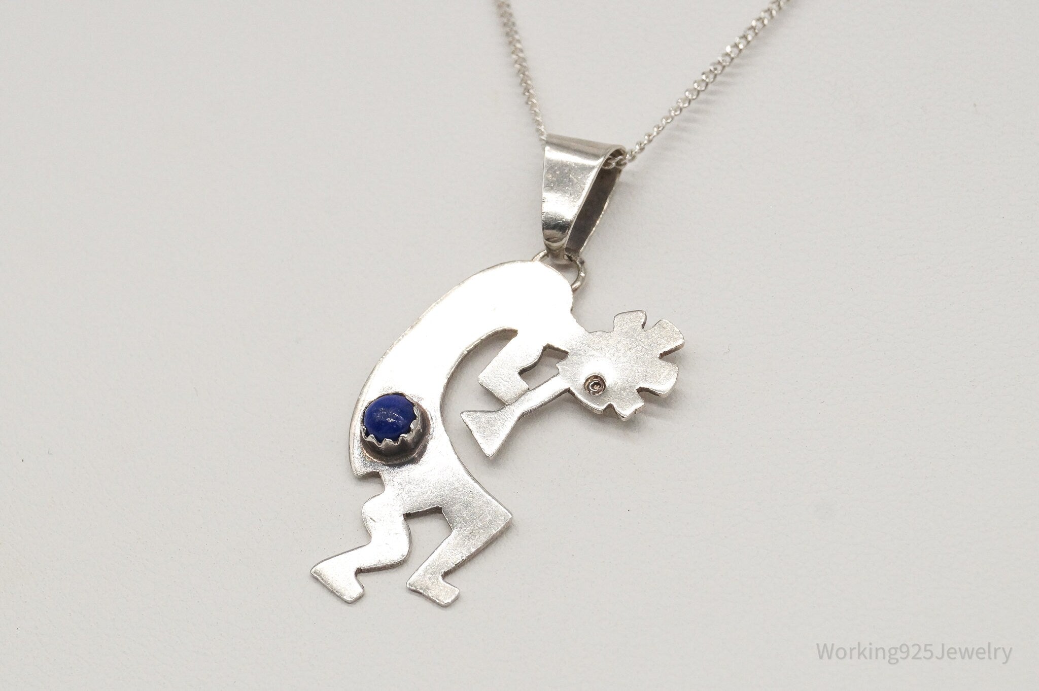 Vintage Native America Lapis Lazuli Dancing Kokopelli Sterling Silver Necklace | Jewelry > Necklaces > Pendants | Wiccan Center