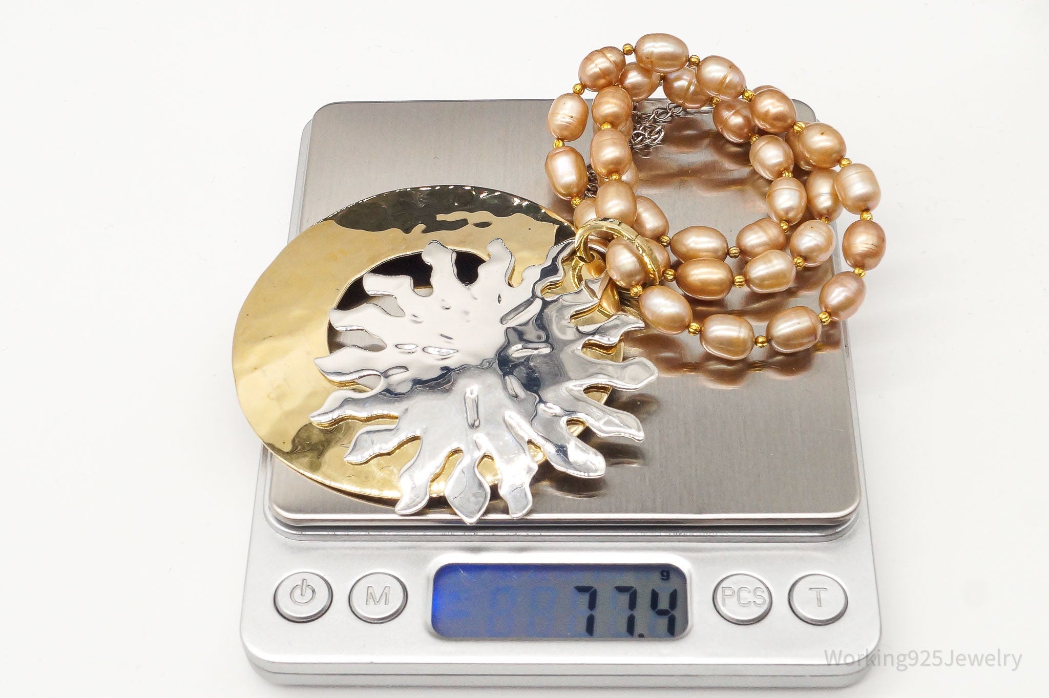 Designer RLM Studio Hammered Sun Pearl Bead Brass Sterling Silver Necklace | Jewelry > Necklaces > Pendants | Wiccan Center
