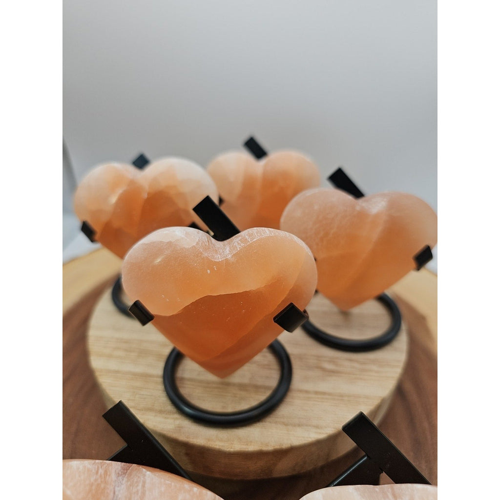Peach Selenite Palm Stone W/stand 1each | Palm Stones & Tumbled Crystals | Wiccan Center