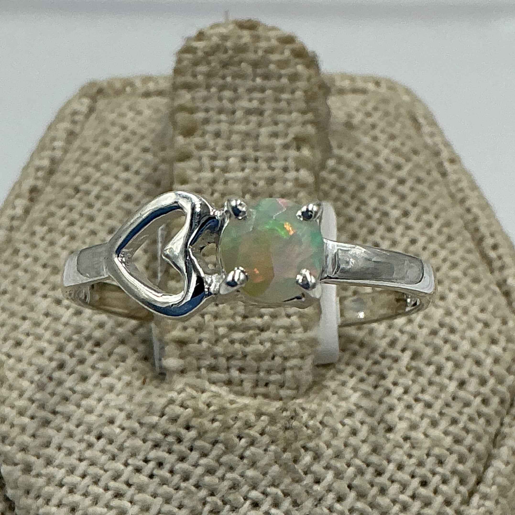 Sterling Silver Heart Ethiopian Opal Ring- Size 9 - Intuition, Creativity & Inner Light | Rings | Wiccan Center