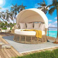 Outdoor Patio Rattan Round Daybed with Retractable Canopy, Wicker | Furniture | Wiccan Center
