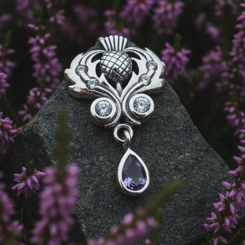 Scottish Aberdeen Thistle Necklace in Sterling Silver | Pendant | Wiccan Center