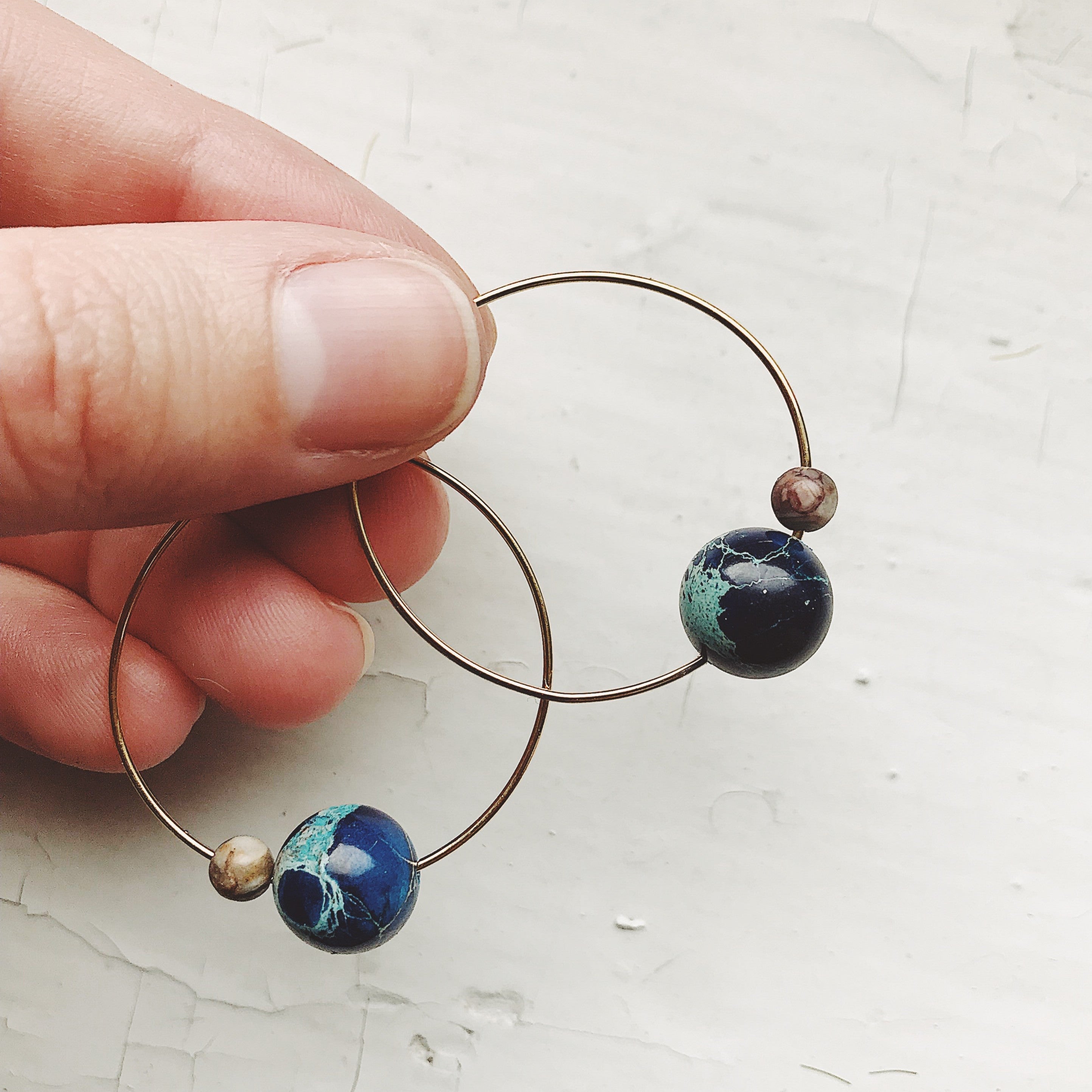 Earth and Moon Jasper Bead Hoop Earrings | Earrings | Wiccan Center