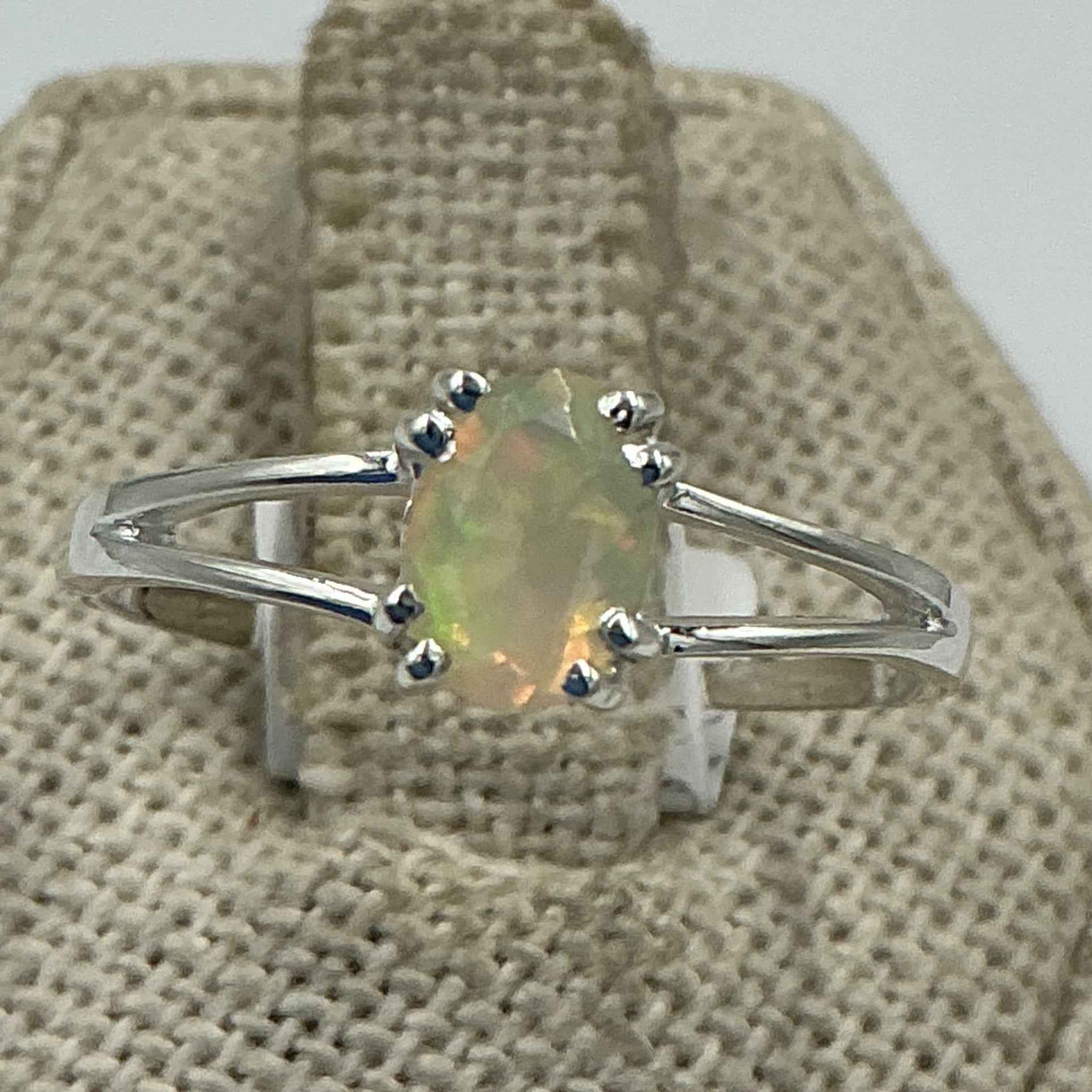 Sterling Silver Split Banded Oval Ethiopian Opal Ring- Size 9 - Intuition, Creativity & Inner Light | Rings | Wiccan Center